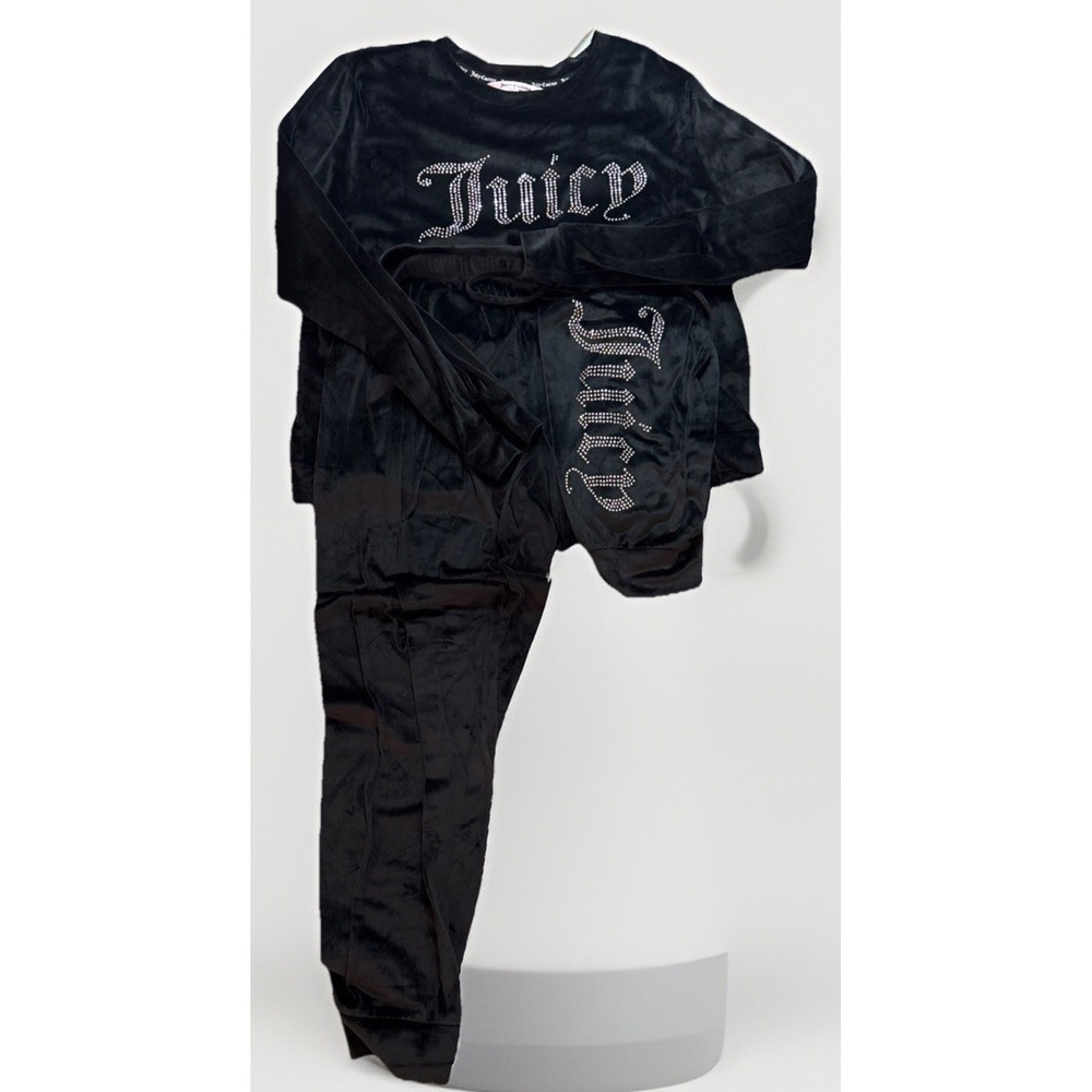 Juicy Couture Womens L Black Velour Bling Rhinestone Y2K Pajama Lounge Set EUC